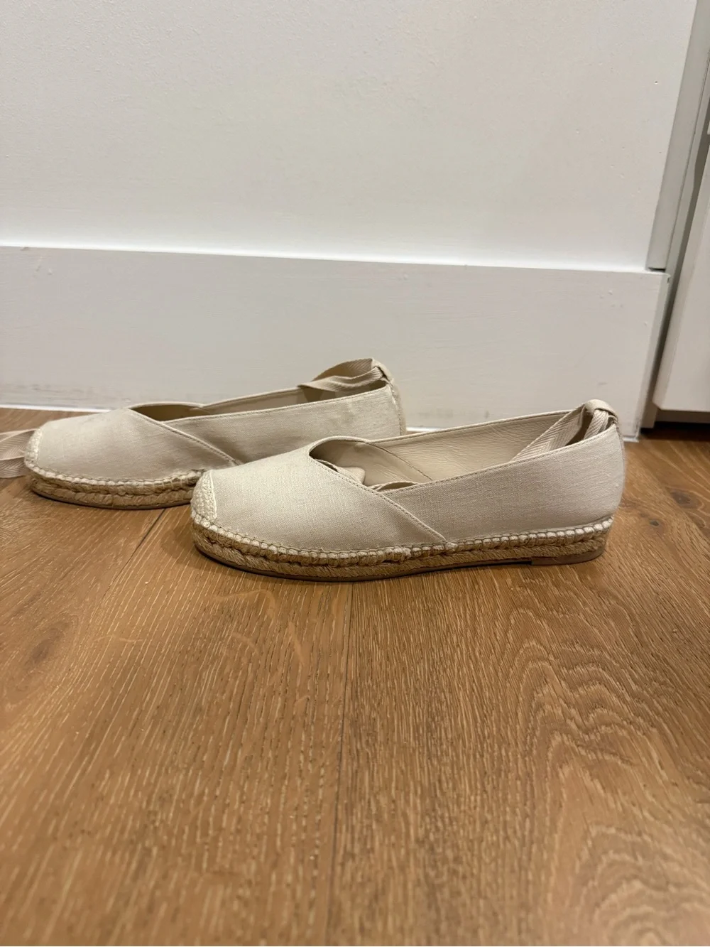 Reformation Cream Lace-Up Espadrille Flats